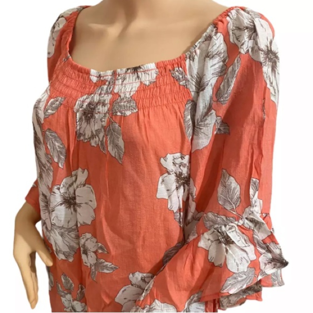 Womens Off Shoulder Floral Top Sz 3X Orange White Spring Summer smocking - Picture 6 of 10